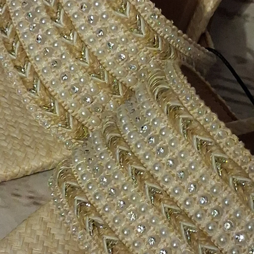 Madden NYC Heeled Slide Raffia With Faux Pearls And Rhinestones Size 11